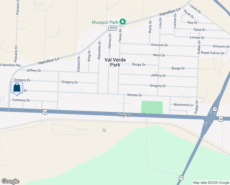 map of restaurants, bars, coffee shops, grocery stores, and more near 102 Texas Drive in Del Rio