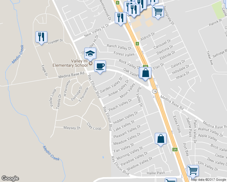map of restaurants, bars, coffee shops, grocery stores, and more near 147 Amber Valley Drive in San Antonio