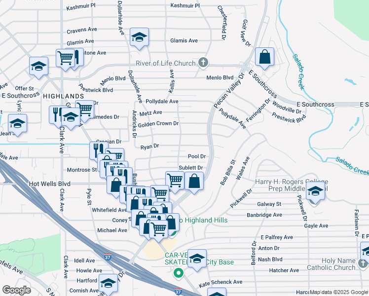 map of restaurants, bars, coffee shops, grocery stores, and more near 306 Ryan Drive in San Antonio