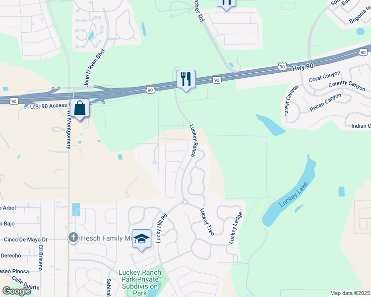 map of restaurants, bars, coffee shops, grocery stores, and more near 11803 Wolf Canyon in San Antonio