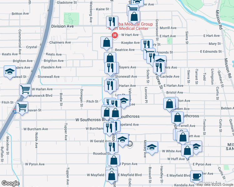 map of restaurants, bars, coffee shops, grocery stores, and more near 109 Lee Street in San Antonio