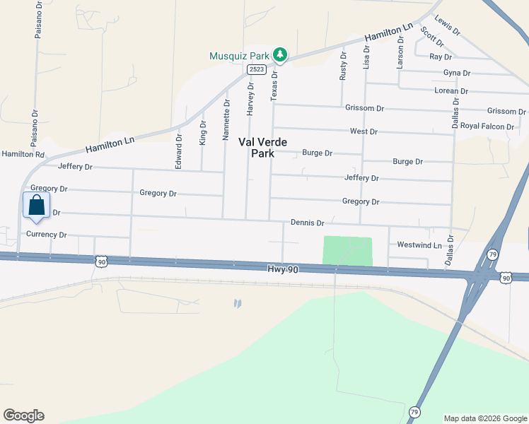 map of restaurants, bars, coffee shops, grocery stores, and more near 102 Texas Drive in Del Rio