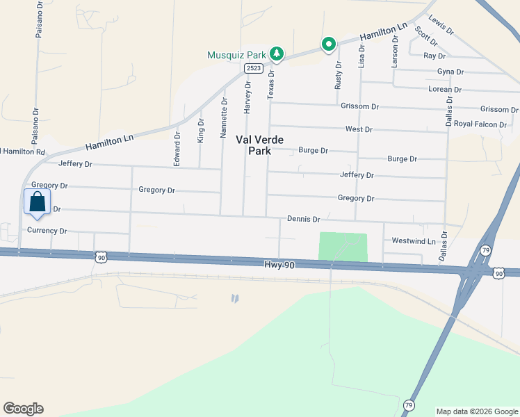 map of restaurants, bars, coffee shops, grocery stores, and more near 102 Texas Drive in Del Rio