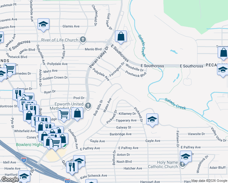 map of restaurants, bars, coffee shops, grocery stores, and more near 5503 Wales Street in San Antonio
