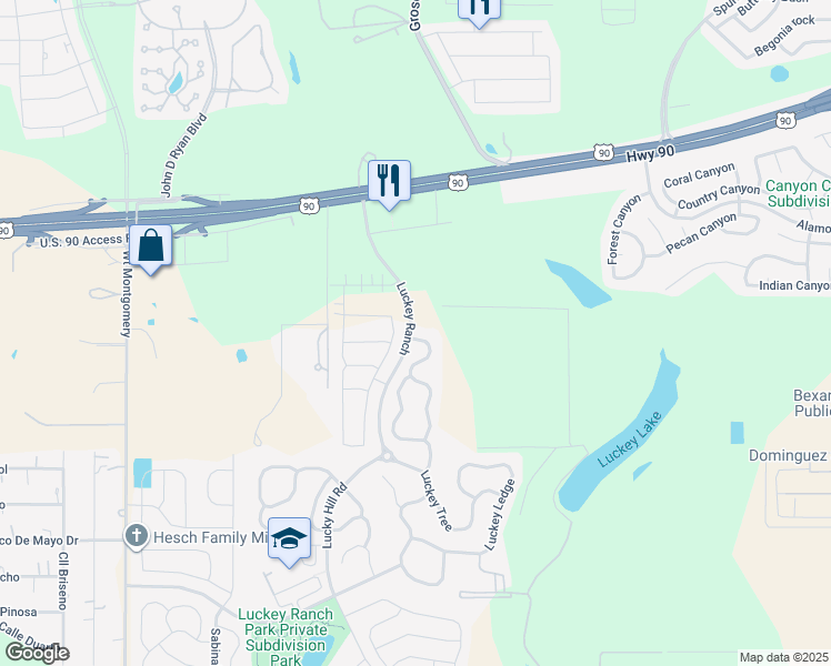 map of restaurants, bars, coffee shops, grocery stores, and more near 6002 Luckey Run in San Antonio