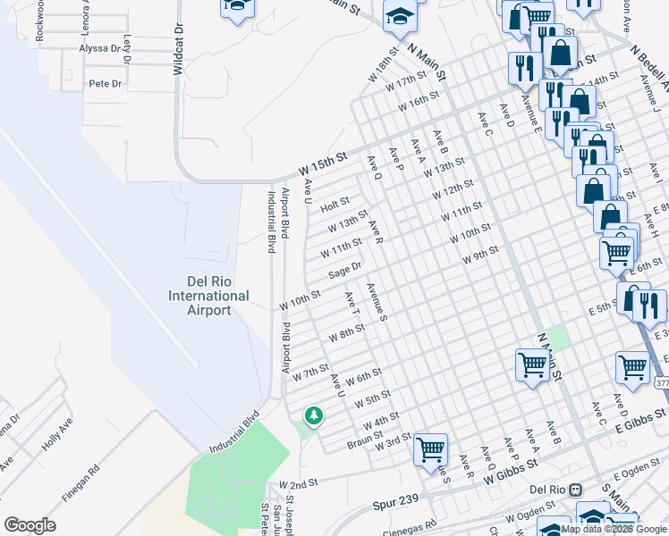 map of restaurants, bars, coffee shops, grocery stores, and more near 715 Sage Dr in Del Rio