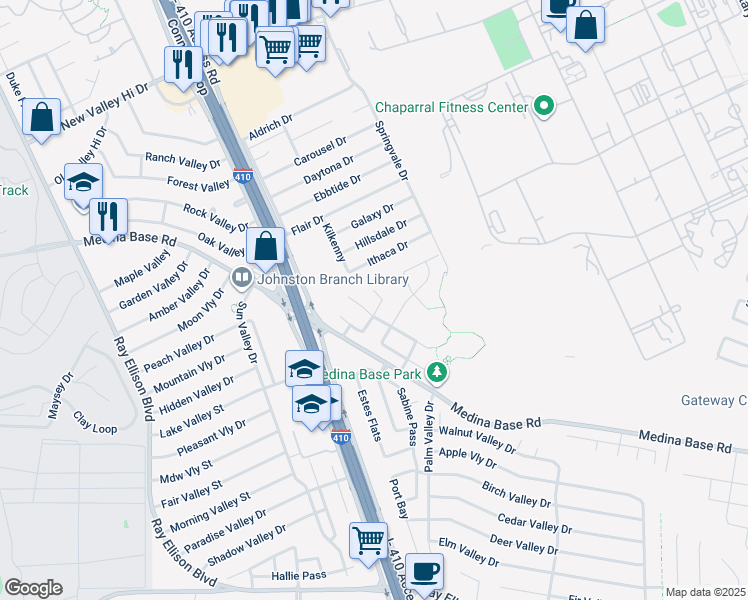 map of restaurants, bars, coffee shops, grocery stores, and more near 6219 Heathers Cove in San Antonio