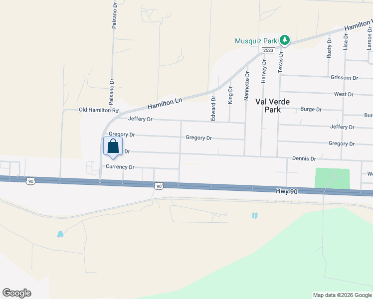 map of restaurants, bars, coffee shops, grocery stores, and more near 202 Dennis Drive in Del Rio