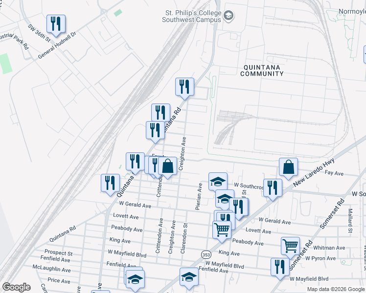 map of restaurants, bars, coffee shops, grocery stores, and more near 238 Baker Avenue in San Antonio