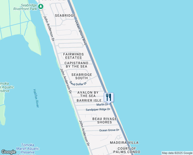 map of restaurants, bars, coffee shops, grocery stores, and more near 3120 Ocean Shore Boulevard in Ormond Beach