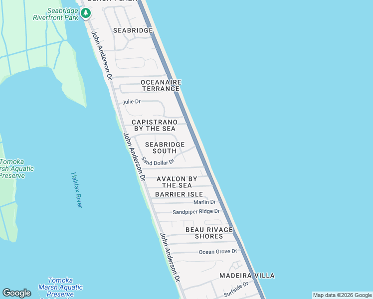 map of restaurants, bars, coffee shops, grocery stores, and more near 3120 Ocean Shore Boulevard in Ormond Beach