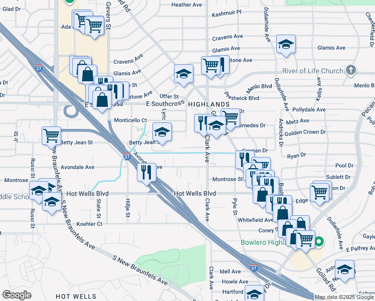 map of restaurants, bars, coffee shops, grocery stores, and more near 851 Avondale Avenue in San Antonio