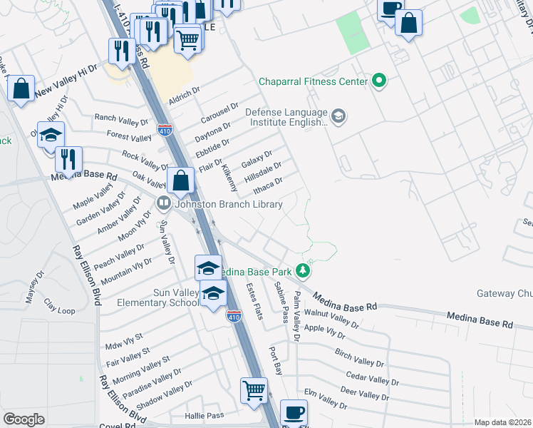 map of restaurants, bars, coffee shops, grocery stores, and more near 7111 Heathers Place in San Antonio