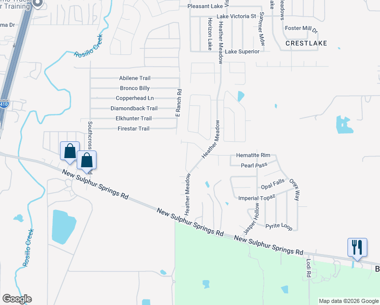 map of restaurants, bars, coffee shops, grocery stores, and more near Hematite Rim in San Antonio