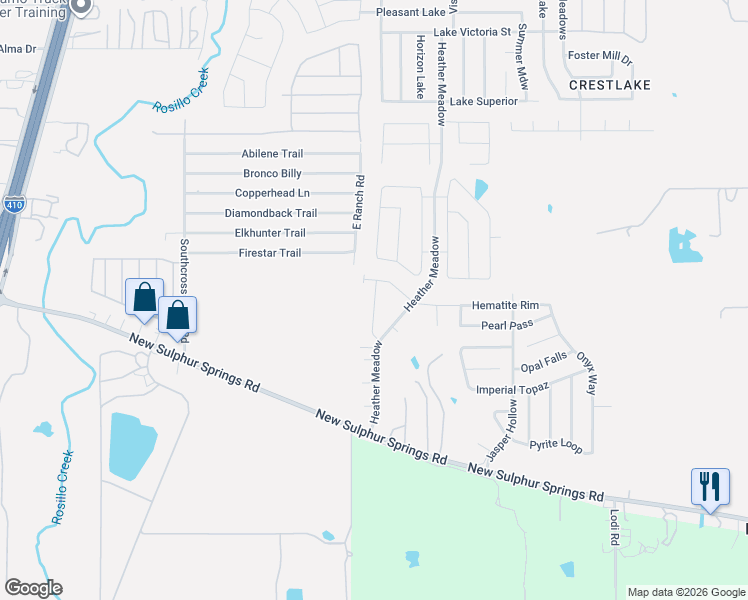 map of restaurants, bars, coffee shops, grocery stores, and more near Hematite Rim in San Antonio