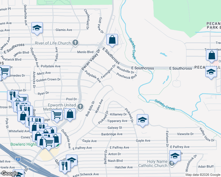 map of restaurants, bars, coffee shops, grocery stores, and more near 5503 Wales Street in San Antonio