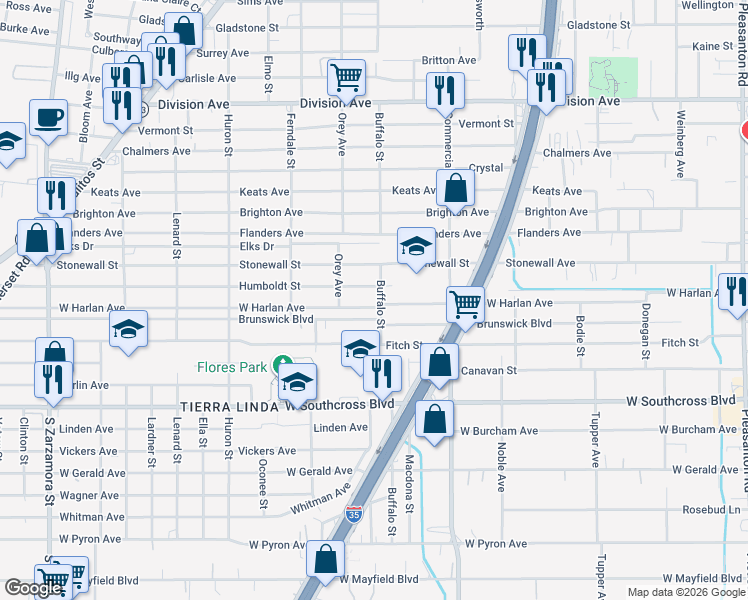 map of restaurants, bars, coffee shops, grocery stores, and more near 902 West Harlan Avenue in San Antonio