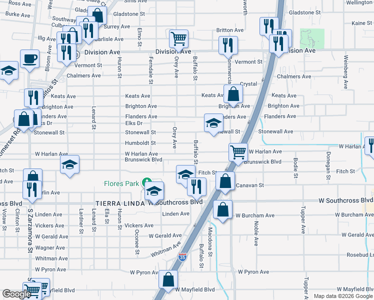 map of restaurants, bars, coffee shops, grocery stores, and more near 902 West Harlan Avenue in San Antonio