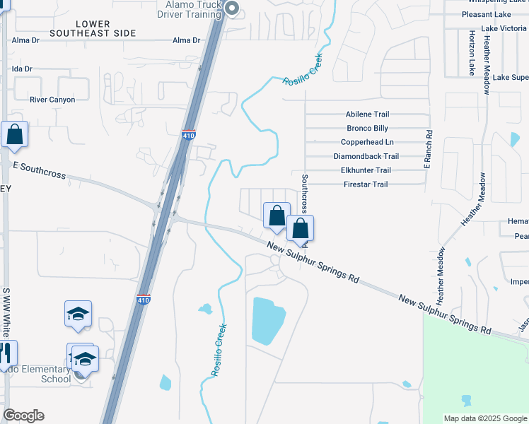map of restaurants, bars, coffee shops, grocery stores, and more near 133 Terrace View Drive in San Antonio