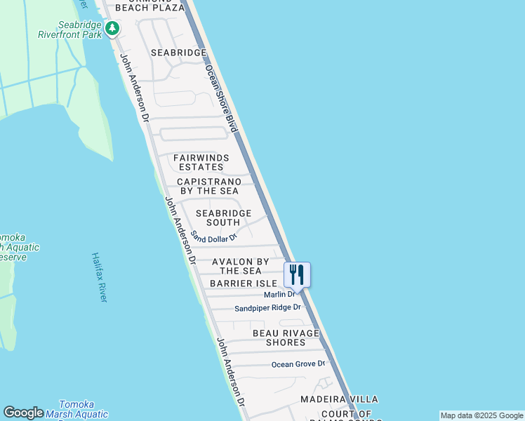 map of restaurants, bars, coffee shops, grocery stores, and more near 3180 Ocean Shore Boulevard in Ormond Beach
