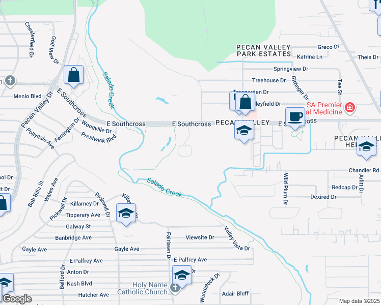 map of restaurants, bars, coffee shops, grocery stores, and more near 3838 E Southcross Blvd in San Antonio