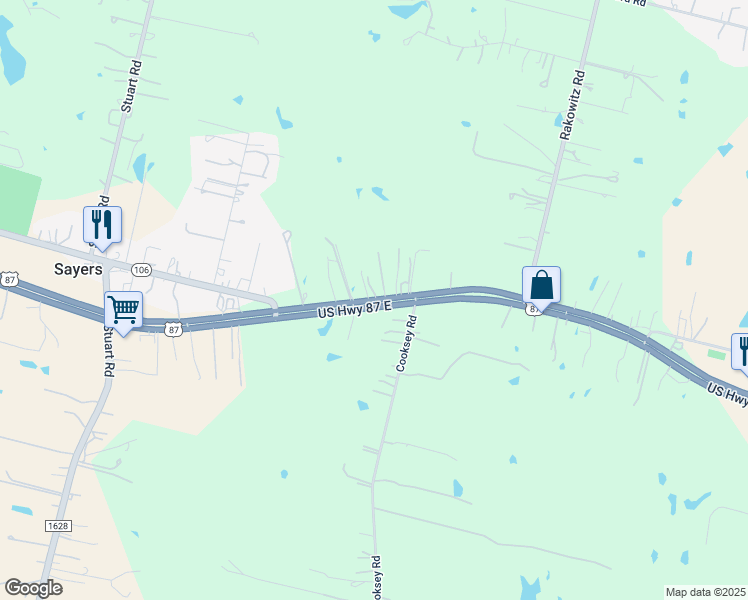 map of restaurants, bars, coffee shops, grocery stores, and more near 10525 U.S. 87 in Adkins
