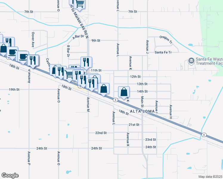map of restaurants, bars, coffee shops, grocery stores, and more near 4700 Avenue L in Santa Fe