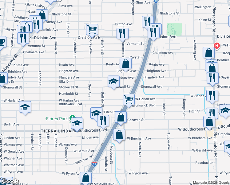 map of restaurants, bars, coffee shops, grocery stores, and more near 844 Stonewall Street in San Antonio