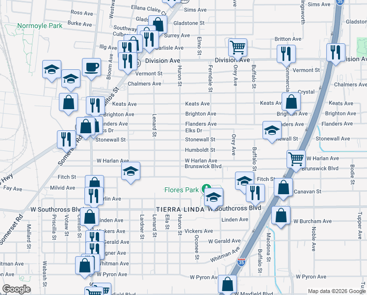 map of restaurants, bars, coffee shops, grocery stores, and more near 357 Humboldt Street in San Antonio