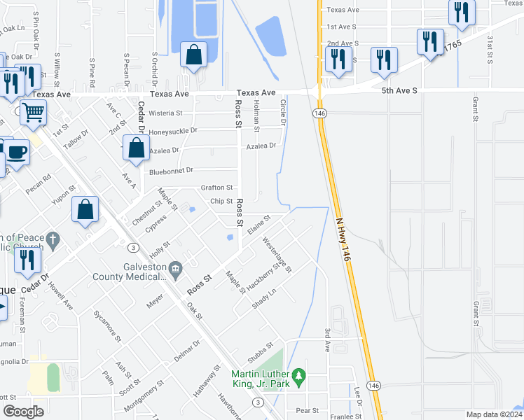map of restaurants, bars, coffee shops, grocery stores, and more near 304 Robbie Street in La Marque