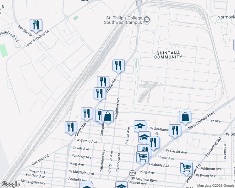 map of restaurants, bars, coffee shops, grocery stores, and more near 131 Tampa Avenue in San Antonio