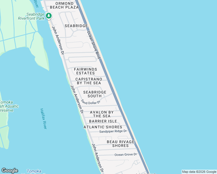 map of restaurants, bars, coffee shops, grocery stores, and more near 3180 Ocean Shore Boulevard in Ormond Beach