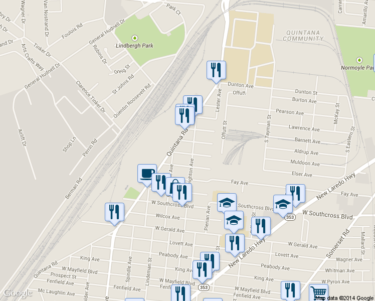 map of restaurants, bars, coffee shops, grocery stores, and more near 131 Tampa Avenue in San Antonio
