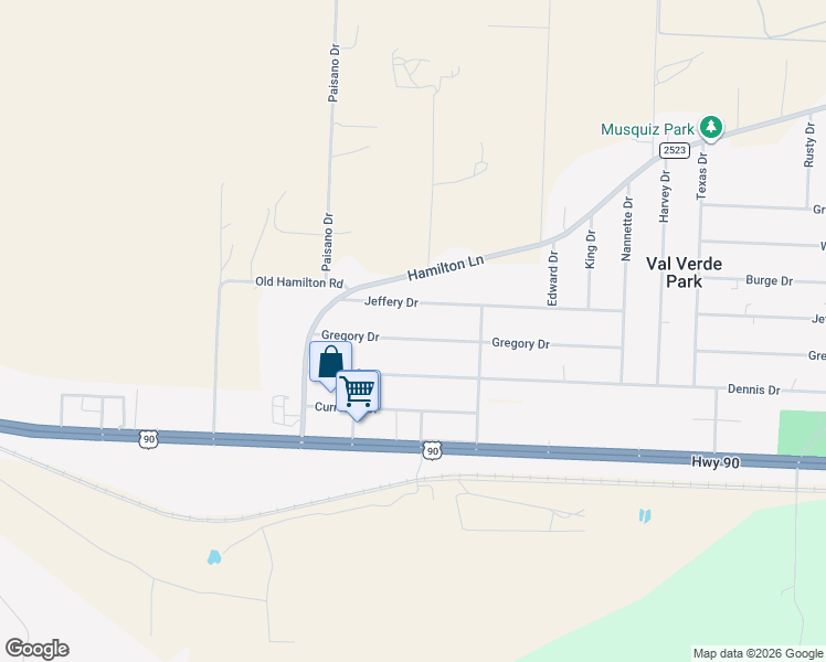 map of restaurants, bars, coffee shops, grocery stores, and more near 128 Gregory Dr in Del Rio