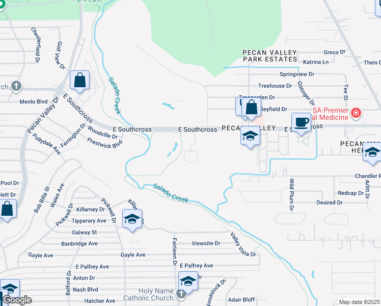 map of restaurants, bars, coffee shops, grocery stores, and more near 3838 East Southcross Boulevard in San Antonio