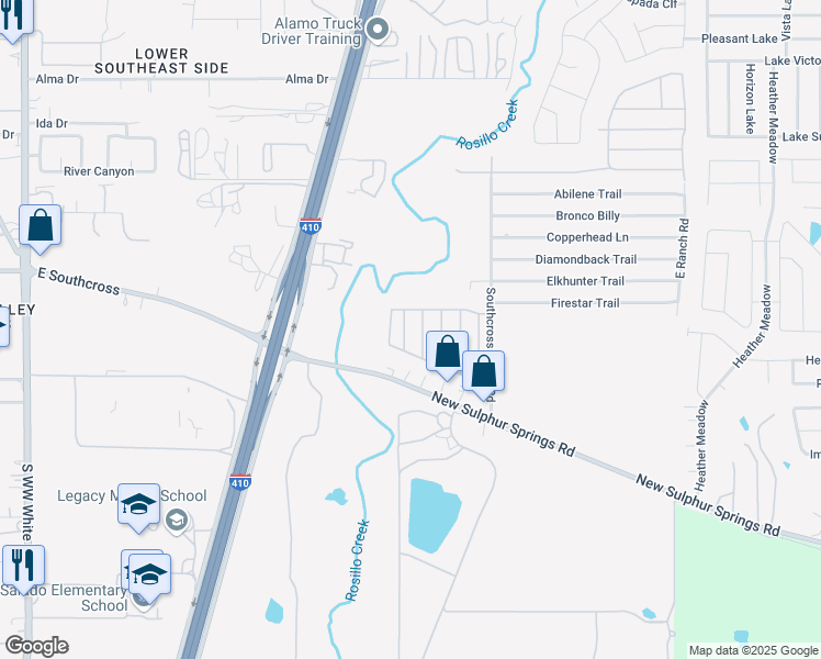map of restaurants, bars, coffee shops, grocery stores, and more near 133 Terrace View Drive in San Antonio