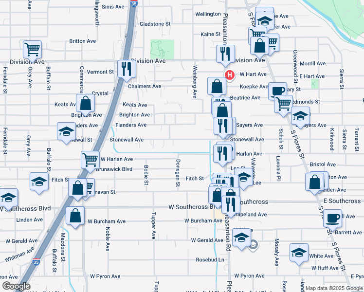 map of restaurants, bars, coffee shops, grocery stores, and more near 480 Stonewall Street in San Antonio