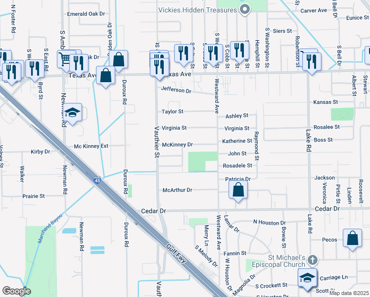 map of restaurants, bars, coffee shops, grocery stores, and more near 800 Kenneth Street in La Marque