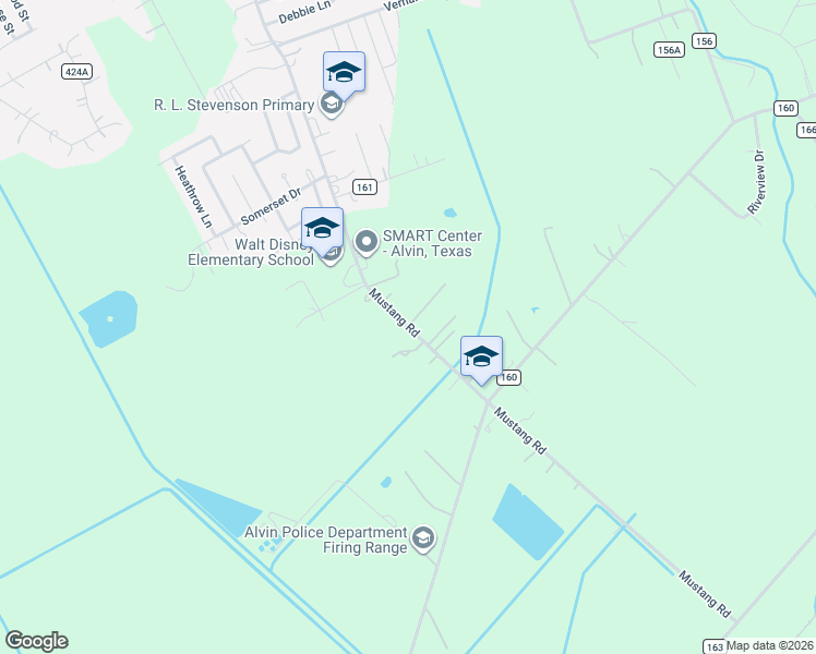map of restaurants, bars, coffee shops, grocery stores, and more near County Road 158 in Alvin