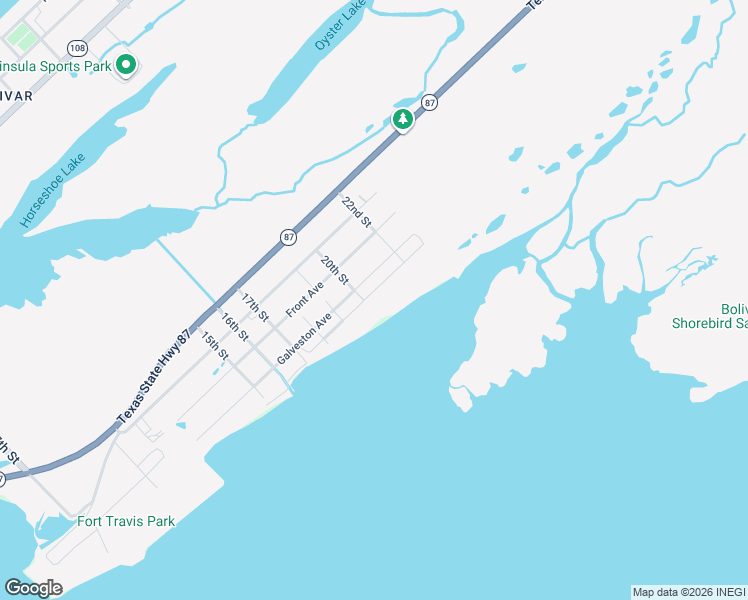 map of restaurants, bars, coffee shops, grocery stores, and more near 2006 Keystone in Bolivar Peninsula