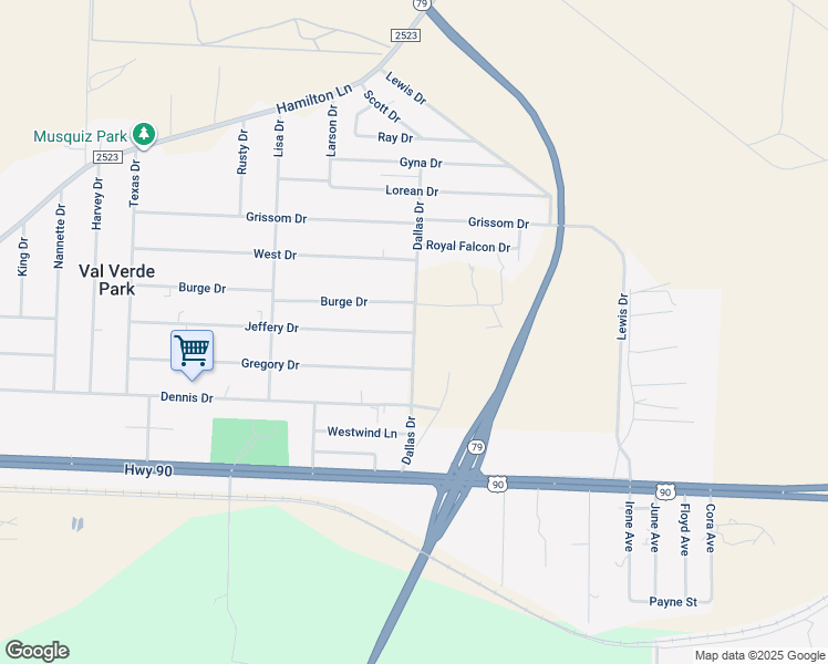 map of restaurants, bars, coffee shops, grocery stores, and more near Dallas Drive in Del Rio