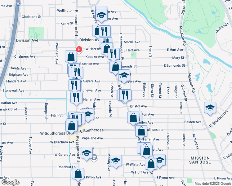 map of restaurants, bars, coffee shops, grocery stores, and more near 210 Scheh Street in San Antonio