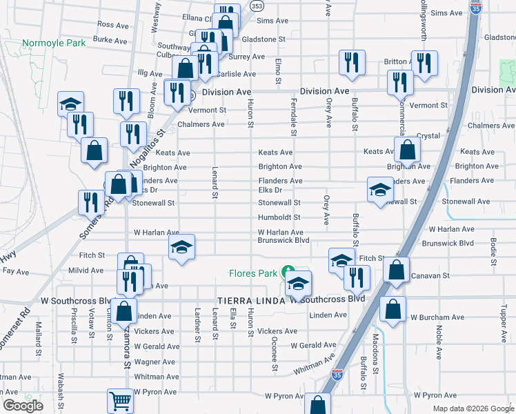 map of restaurants, bars, coffee shops, grocery stores, and more near 357 Humboldt Street in San Antonio