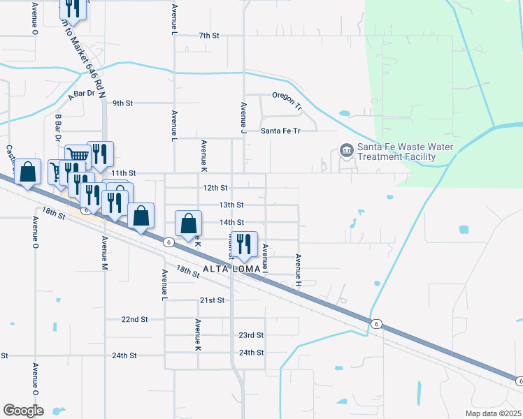 map of restaurants, bars, coffee shops, grocery stores, and more near 11901 13th Street in Santa Fe