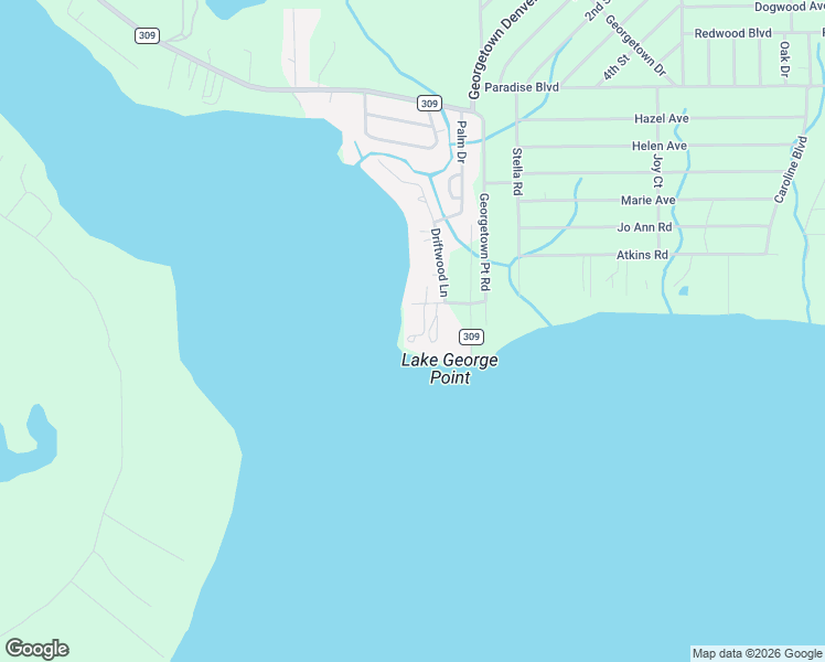 map of restaurants, bars, coffee shops, grocery stores, and more near 214 Lake George Point Drive in Georgetown