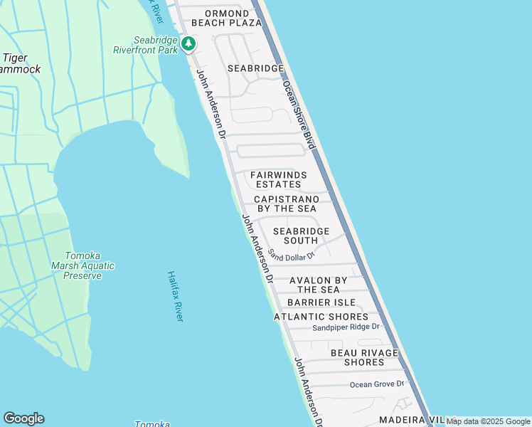map of restaurants, bars, coffee shops, grocery stores, and more near 9 Sea Gull Drive in Ormond Beach