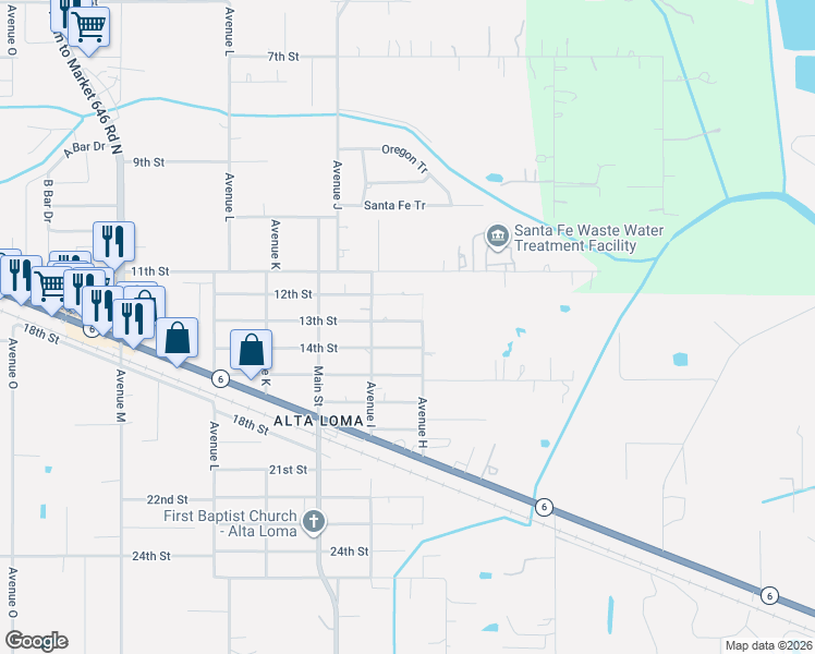 map of restaurants, bars, coffee shops, grocery stores, and more near 4722 Avenue H in Santa Fe