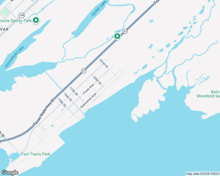 map of restaurants, bars, coffee shops, grocery stores, and more near 2006 Keystone in Bolivar Peninsula