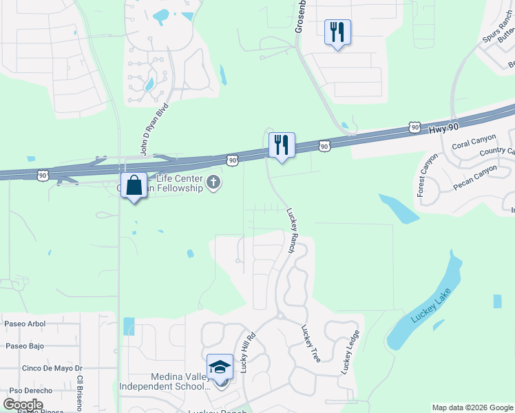 map of restaurants, bars, coffee shops, grocery stores, and more near 12260 U.S. 90 Access Road in San Antonio