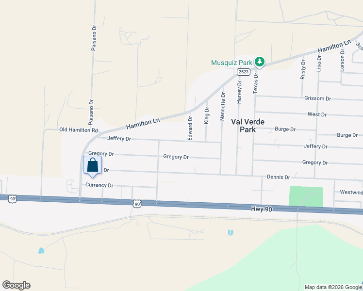 map of restaurants, bars, coffee shops, grocery stores, and more near 212 Gregory Drive in Del Rio